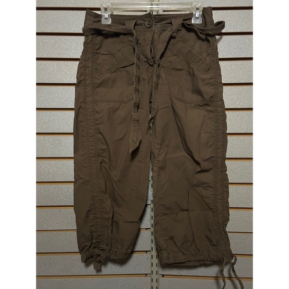 H&M Pants - HM Womens Brown Cargo Capri Pants Ruched Side Drawstring Hem Size 6 Y2K Gorpcore